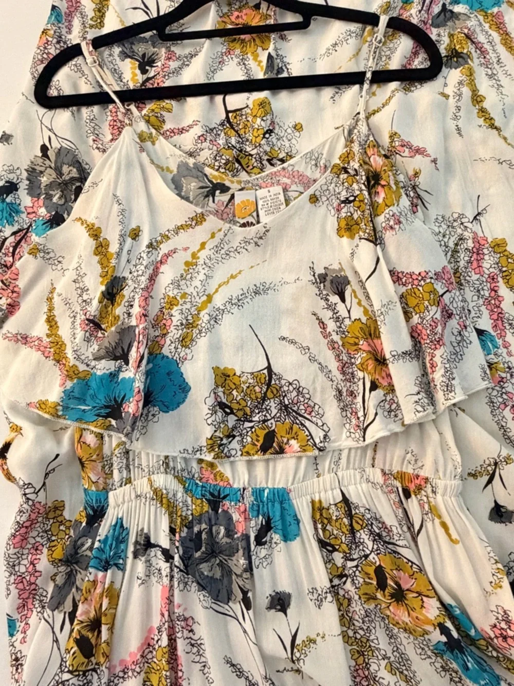 Mimi Chica Floral Pink, Blue, and Yellow Blooms Strappy Flowy Boho Midi Small - Picture 11 of 12